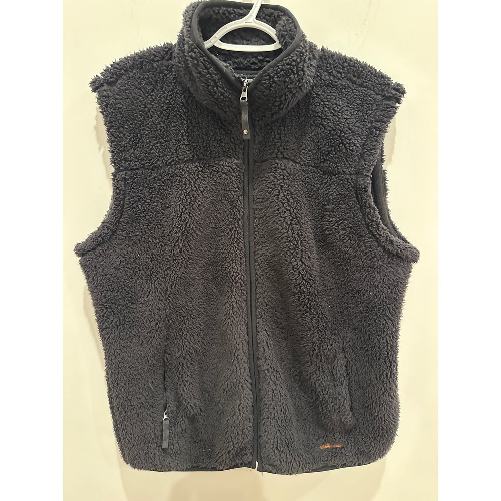 Free Country Womens XL Black Sherpa Fleece Full Zip Vest Jacket Pockets
